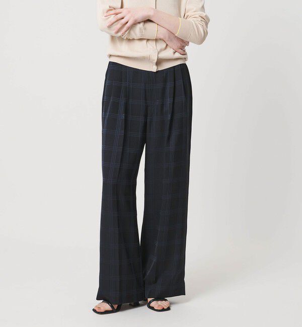 UNITED ARROWS「チェック 2タック ワイドパンツ ‐ウォッシャブル‐」|スラックス|NAVY