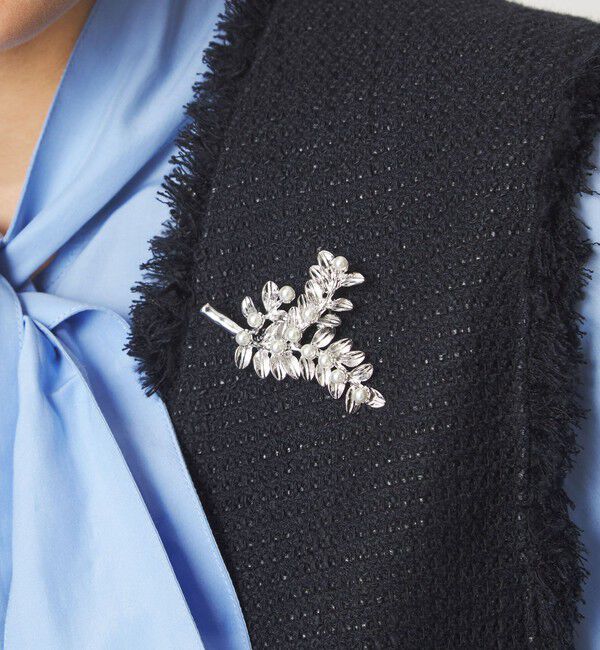 UNITED ARROWS green label relaxing「リーフ＆フェイクパール ブローチ」|ブローチ・コサージュ|SILVER