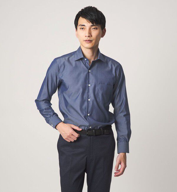 UNITED ARROWS green label relaxing「コットン シャンブレー ワイドカラー ドレスシャツ -イージーアイロン-」|シャツ・ブラウス|NAVY