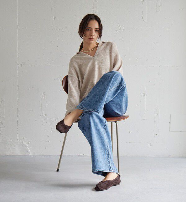 UNITED ARROWS green label relaxing「ウェルネスシアー スクエア V フラットシューズ / ニットシューズ」|ローファー|