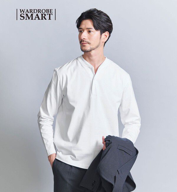 BEAUTY&YOUTH UNITED ARROWS「【WEB限定 WARDROBE SMART】クリア ガスコットン ヘンリーネック カットソー【抗菌・防臭】」|Tシャツ・カットソー|WHITE