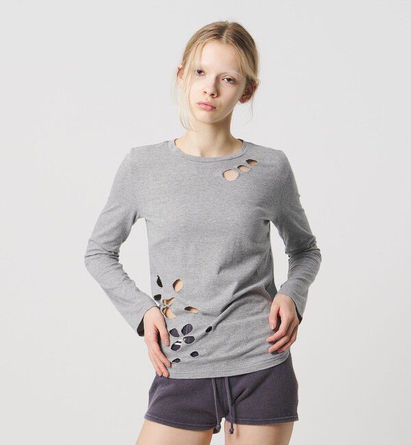 ATTISESSION「＜ATTISESSION＞フラワーモチーフ ホール ロングスリーブ Tシャツ」|Tシャツ・カットソー|MD.GRAY