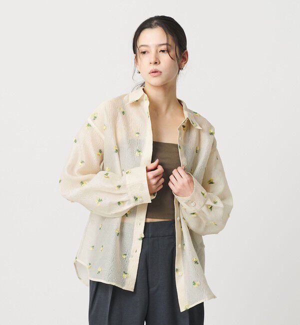 BEAUTY&YOUTH UNITED ARROWS「フラワーモチーフ ジャガード シャツ ウォッシャブル」|シャツ・ブラウス|