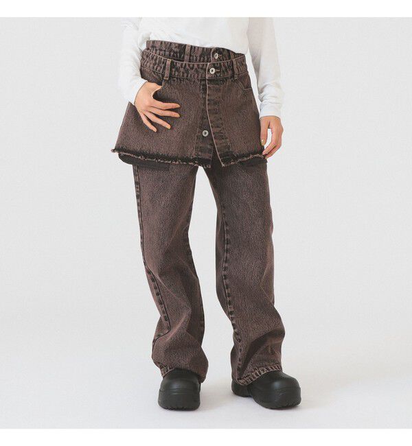 Ray BEAMS 「デニムスカート レイヤード パンツ」|デニム|