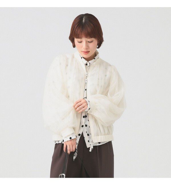 Ray BEAMS 「チュール ギャザー シアー ブルゾン」|ブルゾン・スタジャン|OFF WHITE