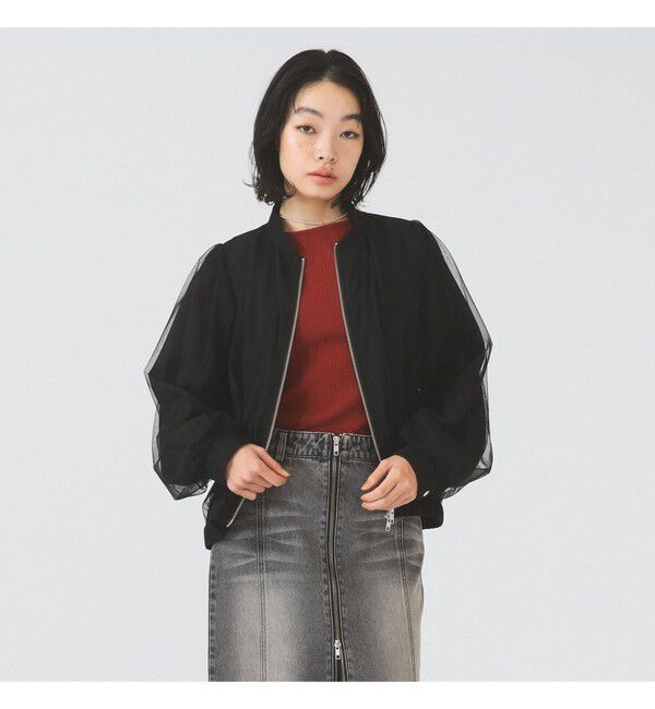Ray BEAMS 「チュール ギャザー シアー ブルゾン」|ブルゾン・スタジャン|BLACK