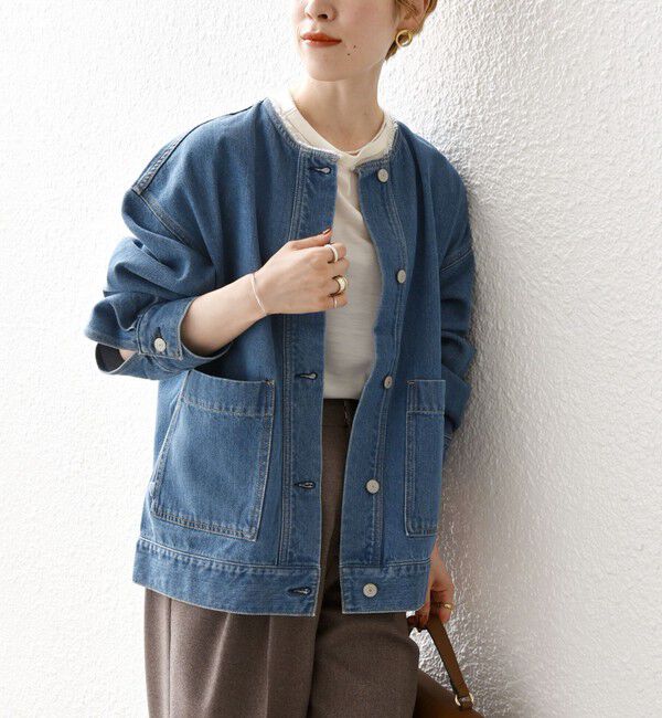 SHIPS any「《一部追加予約》SHIPS any: ノーカラー デニム ブルゾン［SHIPS any DENIM］」|デニムジャケット|