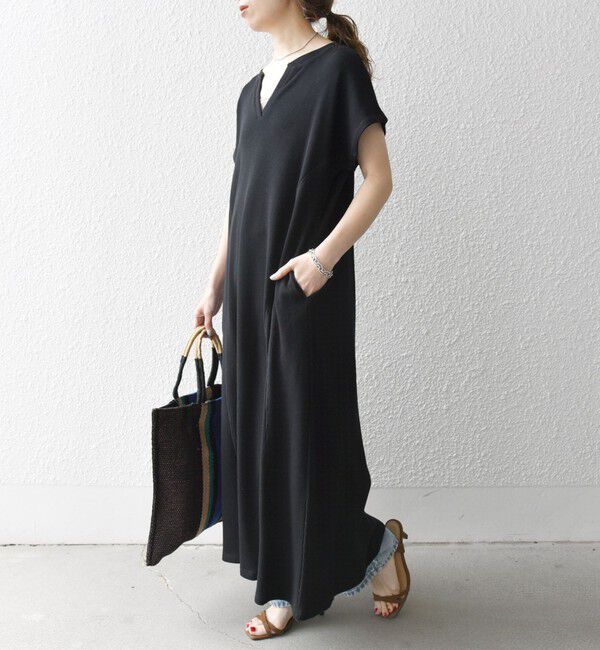 SHIPS any「SHIPS any:〈洗濯機可能〉ワッフル スキッパー Aライン ワンピース」|ワンピース|