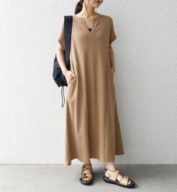 SHIPS any「SHIPS any:〈洗濯機可能〉ワッフル スキッパー Aライン ワンピース」|ワンピース|