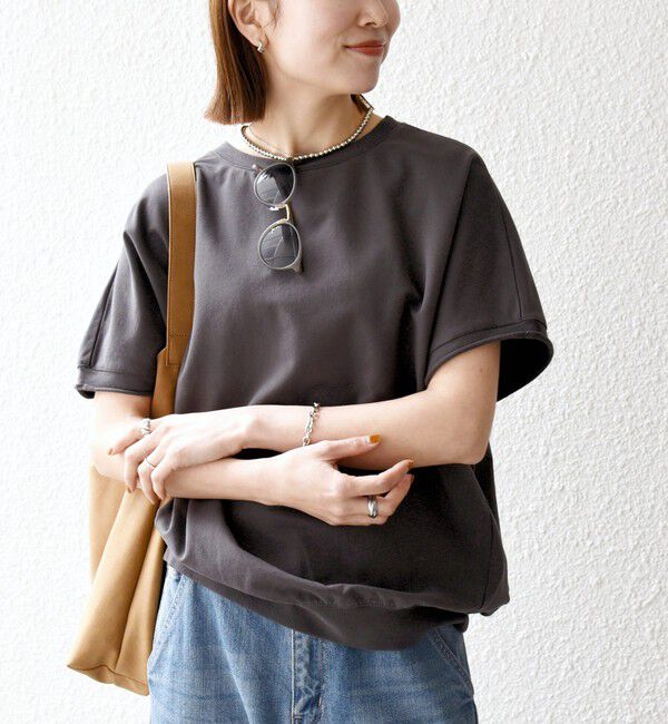 SHIPS any「【WEB限定】SHIPS any:〈洗濯機可能〉インレイ コクーン ショートスリーブ プルオーバー」|Tシャツ・カットソー|チャコールグレー