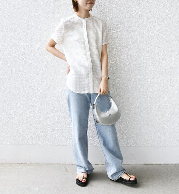 SHIPS for women「〈手洗い可能〉ジャカード バンドカラー ショート スリーブ ブラウス」|シャツ・ブラウス|