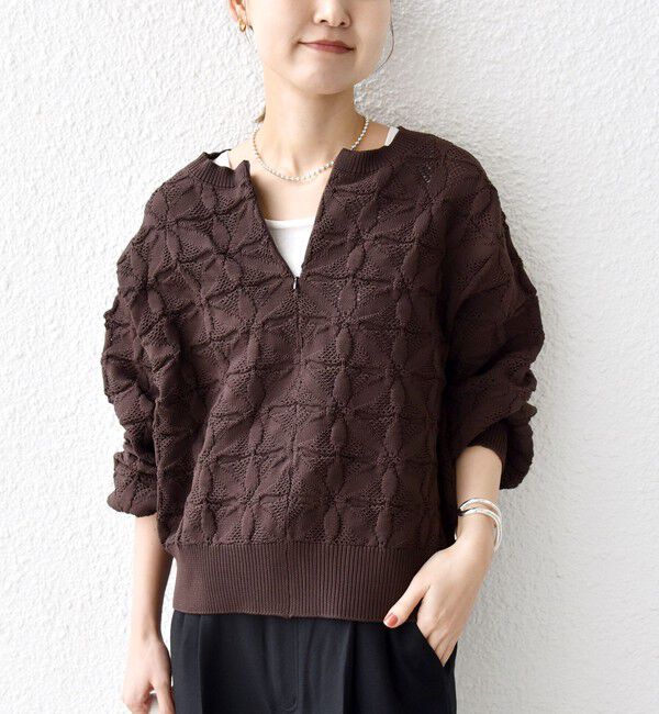 SHIPS for women「【WEB限定】〈洗濯機可能〉2WAY フラワー ジャカード ハーフ ジップ プルオーバー」|ニット・セーター|