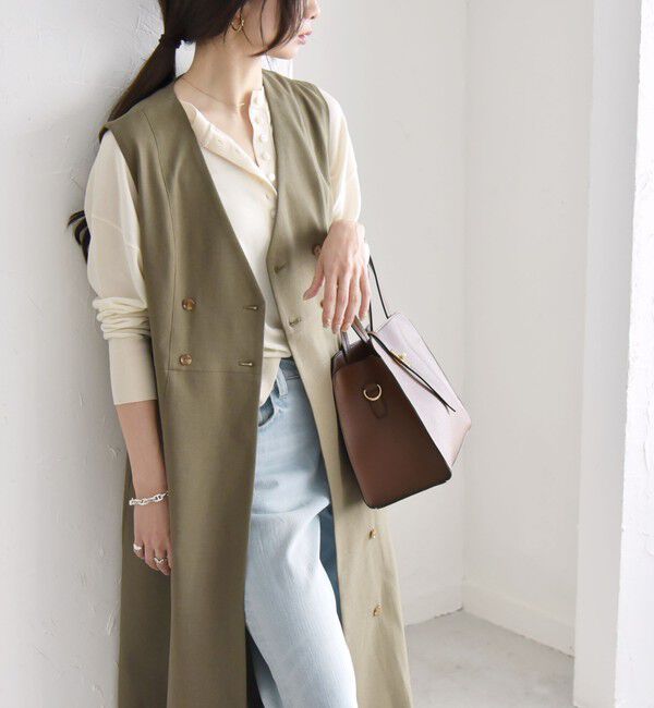 quaranciel「quaranciel: Vカラー ロング ジレ ワンピース」|ワンピース|カーキ