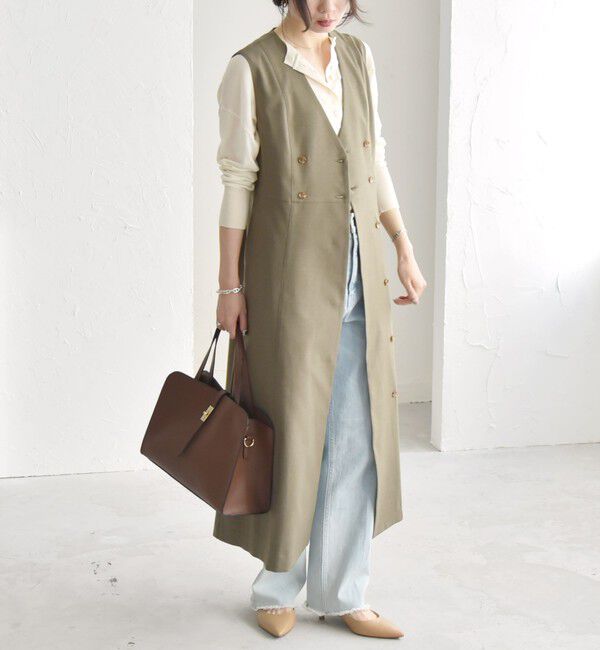 quaranciel「quaranciel: Vカラー ロング ジレ ワンピース」|ワンピース|