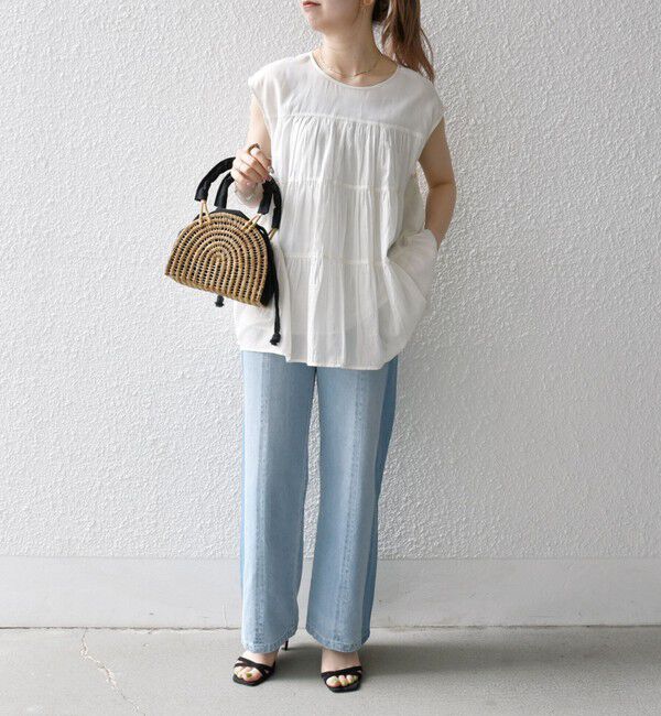 SHIPS any「SHIPS any:〈手洗い可能〉箔 ティアード レースアップ フレンチスリーブ ブラウス」|シャツ・ブラウス|