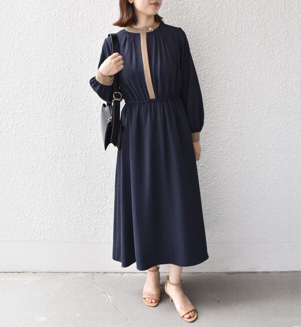 SHIPS Colors 「SHIPS Colors:〈手洗い可能〉配色 ギャザー ロングスリーブ ワンピース◇」|ワンピース|