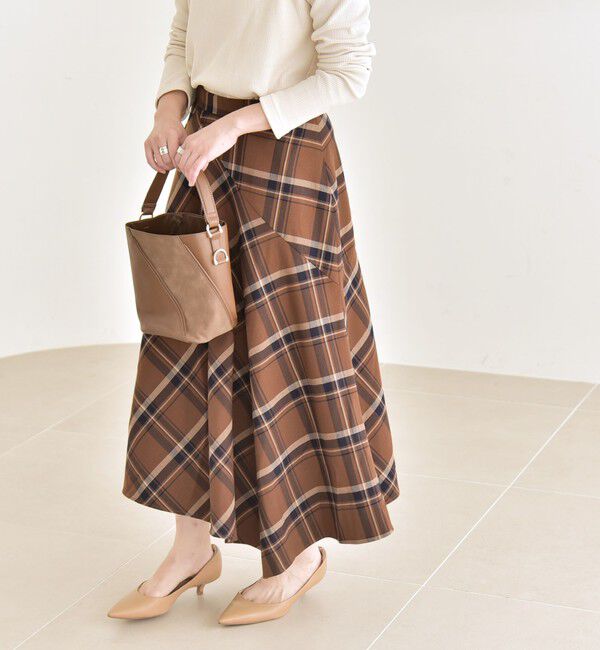 quaranciel「quaranciel:〈洗濯機可能〉アシンメトリー ヘム フレア チェック スカート」|スカート|