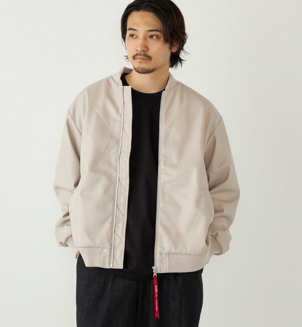SHIPS Colors 「SHIPS Colors:合成皮革 ボア ボマー ジャケット」|ブルゾン・スタジャン|オフホワイト