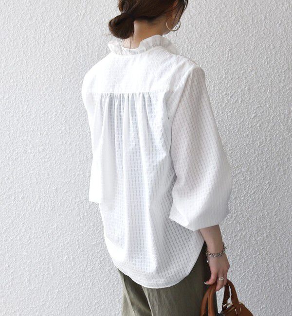 SHIPS any「《一部追加予約》SHIPS any:〈洗濯機可能〉フリルカラー スタンド & オープン シャツ ブラウス」|シャツ・ブラウス|