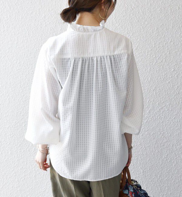 SHIPS any「《一部追加予約》SHIPS any:〈洗濯機可能〉フリルカラー スタンド & オープン シャツ ブラウス」|シャツ・ブラウス|