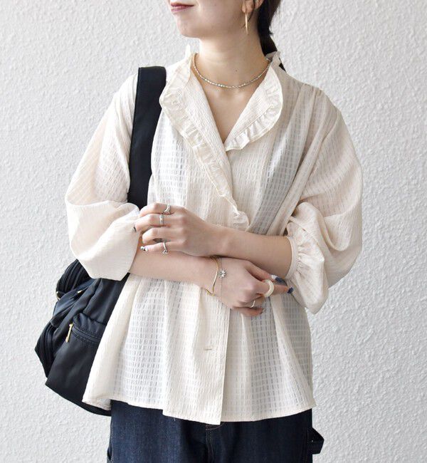 SHIPS any「《一部追加予約》SHIPS any:〈洗濯機可能〉フリルカラー スタンド & オープン シャツ ブラウス」|シャツ・ブラウス|