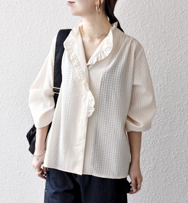 SHIPS any「《一部追加予約》SHIPS any:〈洗濯機可能〉フリルカラー スタンド & オープン シャツ ブラウス」|シャツ・ブラウス|