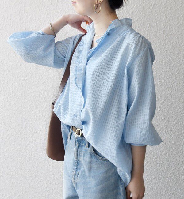 SHIPS any「《一部追加予約》SHIPS any:〈洗濯機可能〉フリルカラー スタンド & オープン シャツ ブラウス」|シャツ・ブラウス|