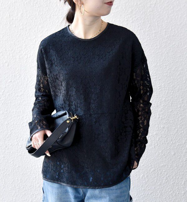 SHIPS any「SHIPS any:〈手洗い可能〉フラワー レース クルーネック ペプラム ブラウス」|シャツ・ブラウス|