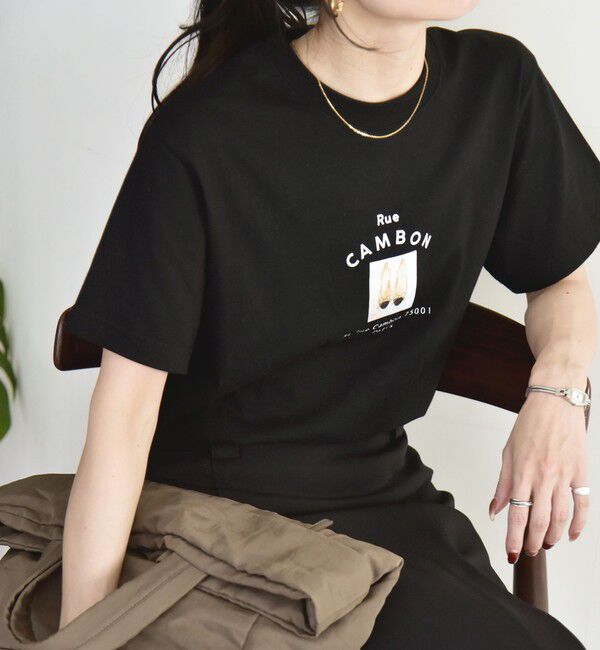 quaranciel「ANGE IN DISGUISE:〈手洗い可能〉コットン フォト & ロゴ TEE 26SS」|Tシャツ・カットソー|ブラック