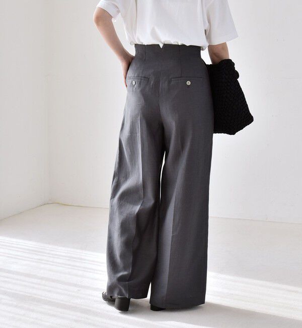 quaranciel「quaranciel:〈洗濯機可能〉リネン ミックス ハイウエスト ワイド パンツ」|その他|