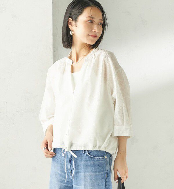 SHIPS for women「〈手洗い可能〉サッカー 裾 ドロスト メタル ボタン シャツ」|シャツ・ブラウス|