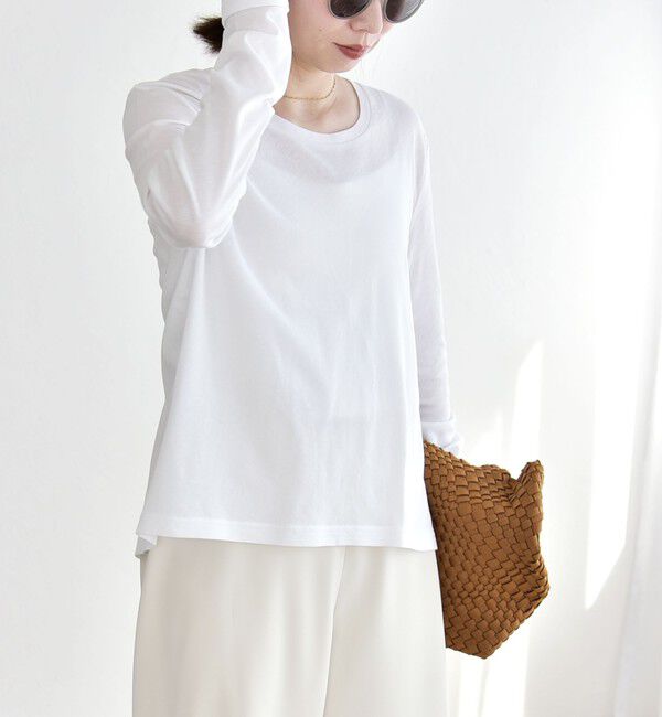 quaranciel「quaranciel:〈接触冷感/手洗い可能〉シアー コットン クルーネック ロンTEE」|Tシャツ・カットソー|