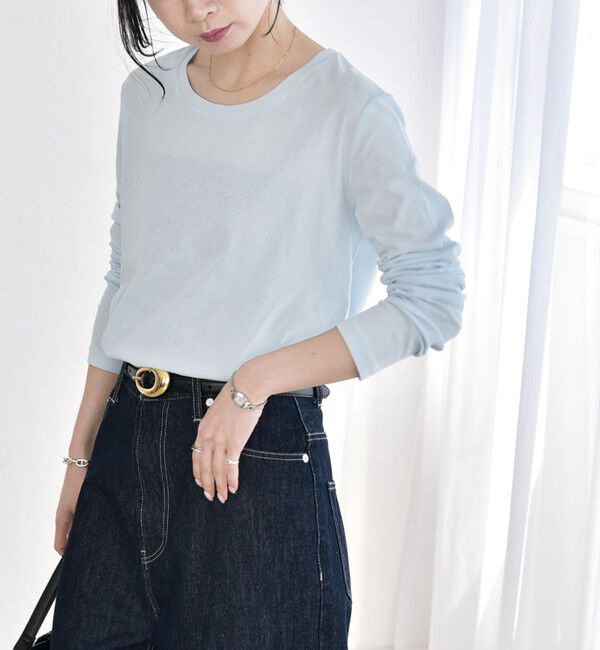 quaranciel「quaranciel:〈接触冷感/手洗い可能〉シアー コットン クルーネック ロンTEE」|Tシャツ・カットソー|ライトブルー