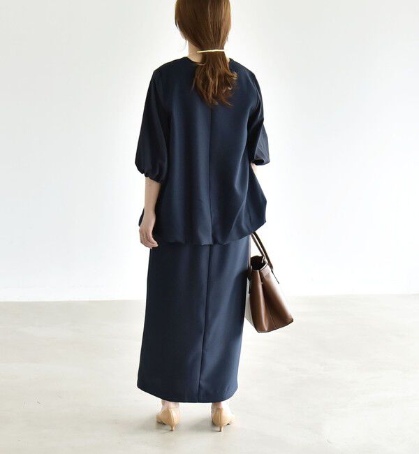 quaranciel「《予約》quaranciel:〈洗濯機可能〉Vネック 6分袖 ブラウス & Iライン スカート セットアップ」|ワンピース|