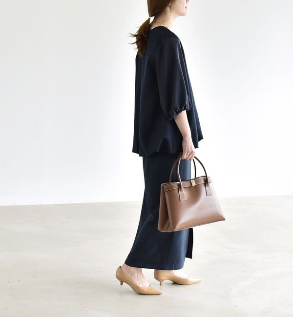 quaranciel「《予約》quaranciel:〈洗濯機可能〉Vネック 6分袖 ブラウス & Iライン スカート セットアップ」|ワンピース|