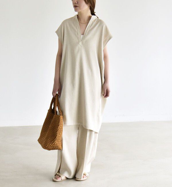 quaranciel「《予約》quaranciel:〈洗濯機可能〉スキッパー ワンピース＆イージー ワイドパンツ セットアップ」|ワンピース|