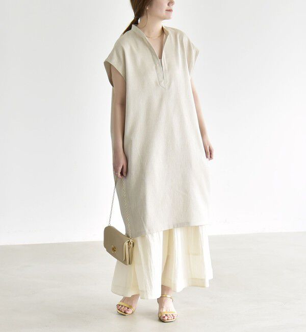 quaranciel「《予約》quaranciel:〈洗濯機可能〉スキッパー ワンピース＆イージー ワイドパンツ セットアップ」|ワンピース|