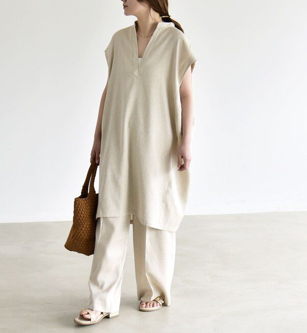 quaranciel「《予約》quaranciel:〈洗濯機可能〉スキッパー ワンピース＆イージー ワイドパンツ セットアップ」|ワンピース|