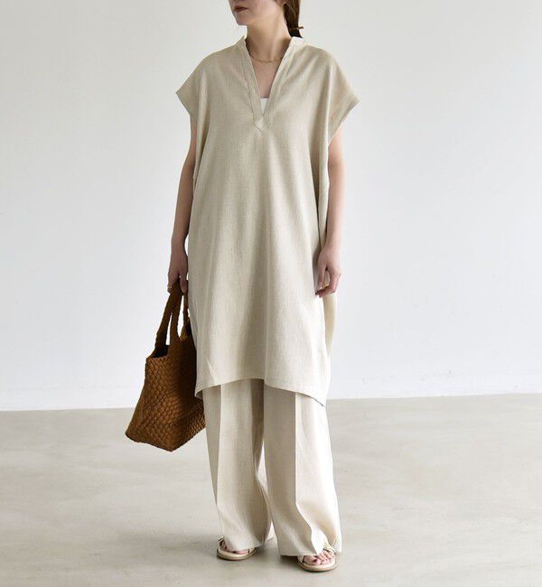 quaranciel「《予約》quaranciel:〈洗濯機可能〉スキッパー ワンピース＆イージー ワイドパンツ セットアップ」|ワンピース|