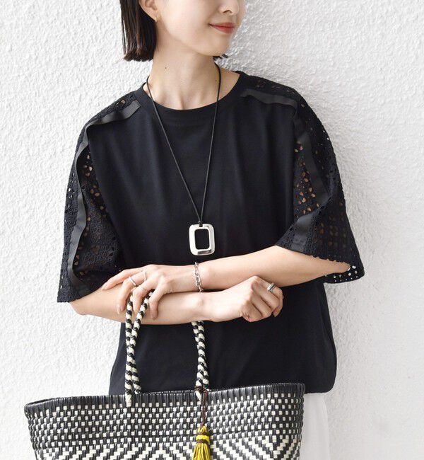 SHIPS for women「《予約》【WEB限定】〈手洗い可能〉レース コンビ ショート スリーブ カットソー」|Tシャツ・カットソー|