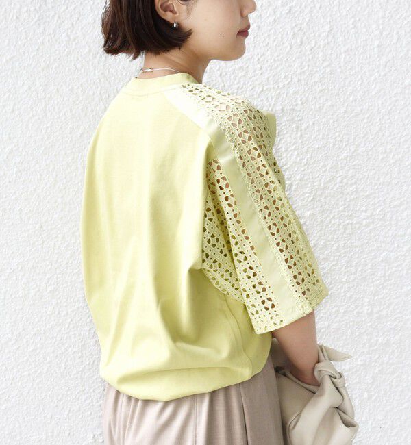 SHIPS for women「《予約》【WEB限定】〈手洗い可能〉レース コンビ ショート スリーブ カットソー」|Tシャツ・カットソー|