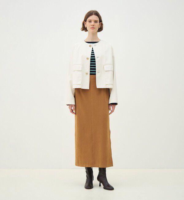 MACPHEE「ピグメントドリルクロス クルーネックジャケット」|ノーカラージャケット|