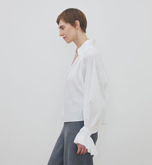 DES PRES「コットンストレッチポプリン ハイネックギャザーブラウス」|シャツ・ブラウス|