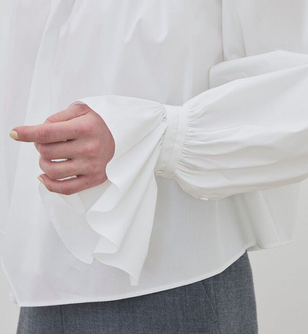 DES PRES「コットンストレッチポプリン ハイネックギャザーブラウス」|シャツ・ブラウス|