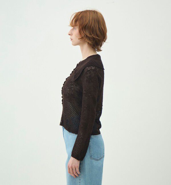 MACPHEE「レーシーニット ビックカラーカーディガン」|カーディガン|