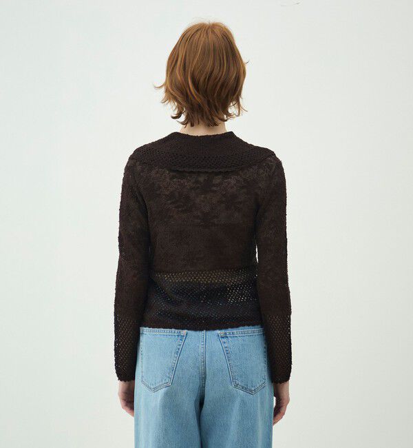 MACPHEE「レーシーニット ビックカラーカーディガン」|カーディガン|