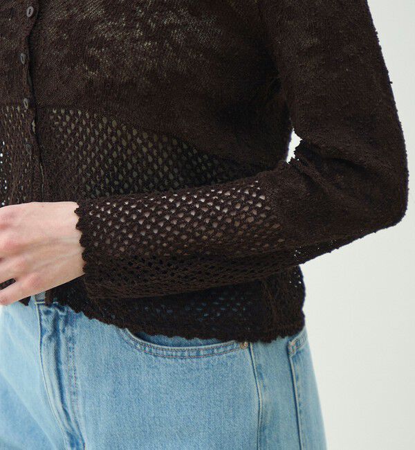 MACPHEE「レーシーニット ビックカラーカーディガン」|カーディガン|