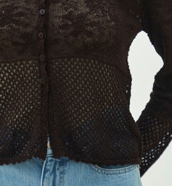 MACPHEE「レーシーニット ビックカラーカーディガン」|カーディガン|