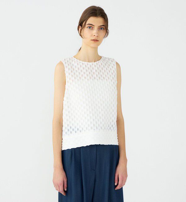 Ballsey「グリッドカットジャカード ノースリーブブラウス」|シャツ・ブラウス|