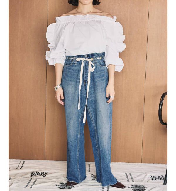  「《追加2》ドロストワイドイージーデニムパンツ」|デニム|